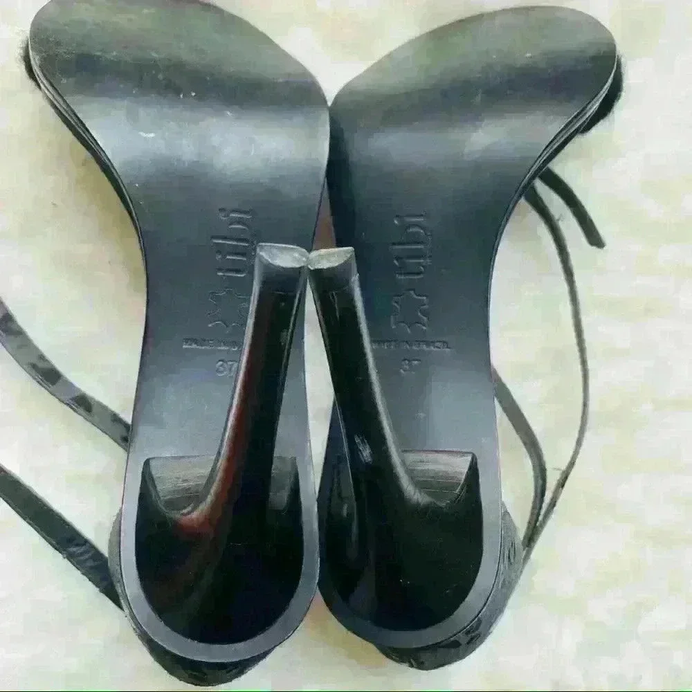 Tibi Black Gray Wraparound Ankle Strap Sandals Eur 37